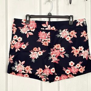 LOFT Navy High-Waist Floral Shorts with Pink Blossoms